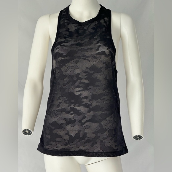 Lorna Jane Race back Tank Top Size M Black Mesh Camo - Picture 1 of 6